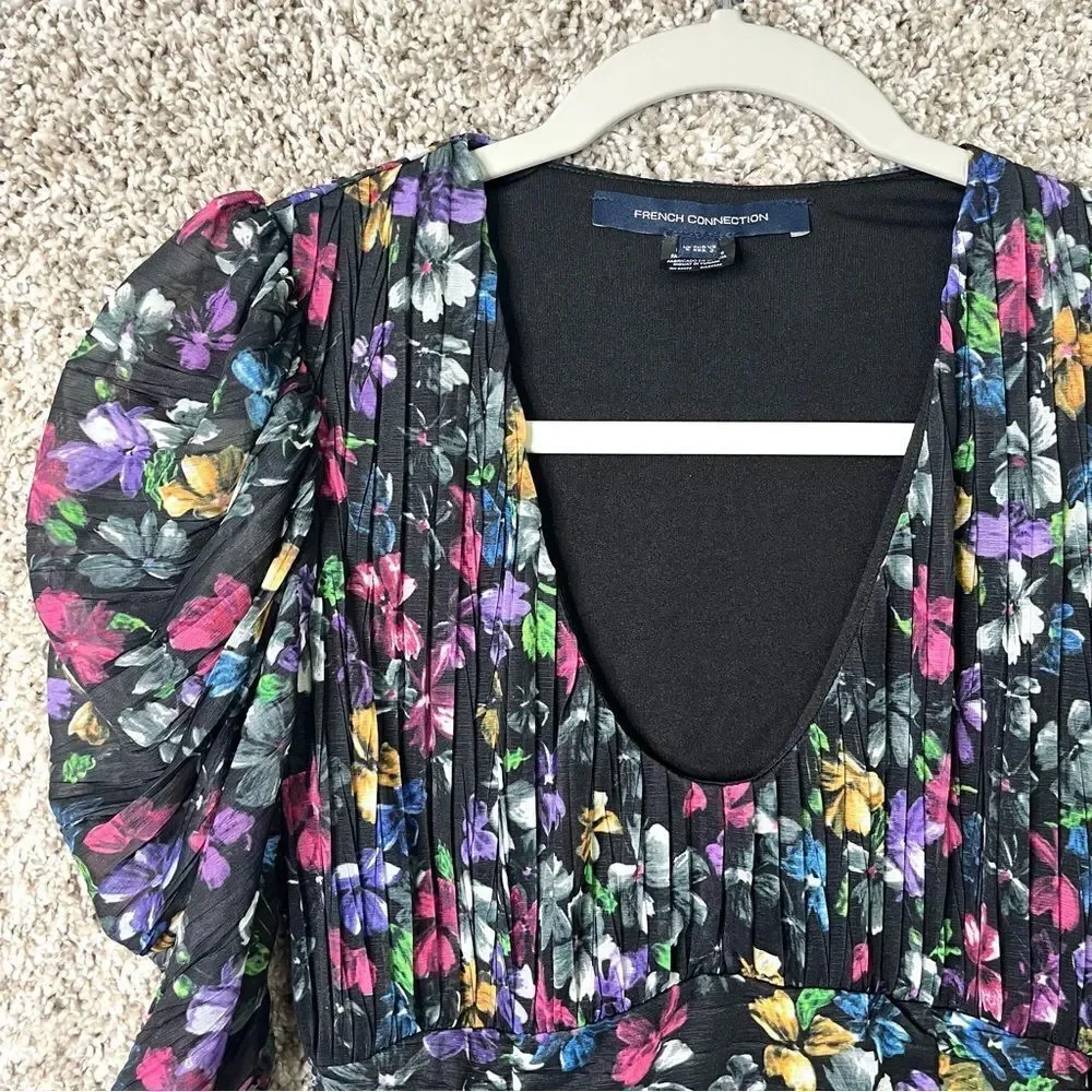 French Connection Dress Womens 2 Zelka Alanna Jersey Colorful Ruched Long Sleeve